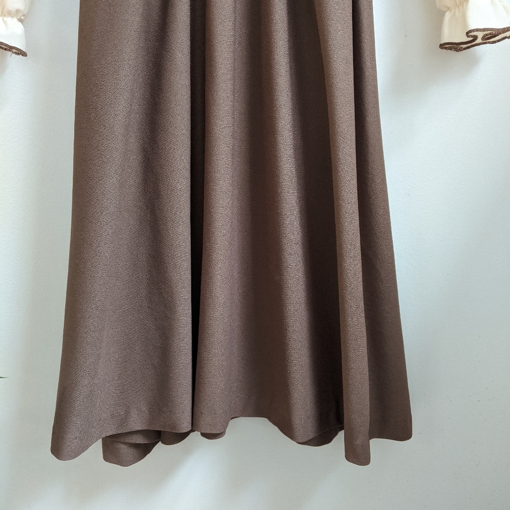 Vtg 70s/80s Brown/Cream Frilled Ruffled Boho Dress - Picture 5 of 12